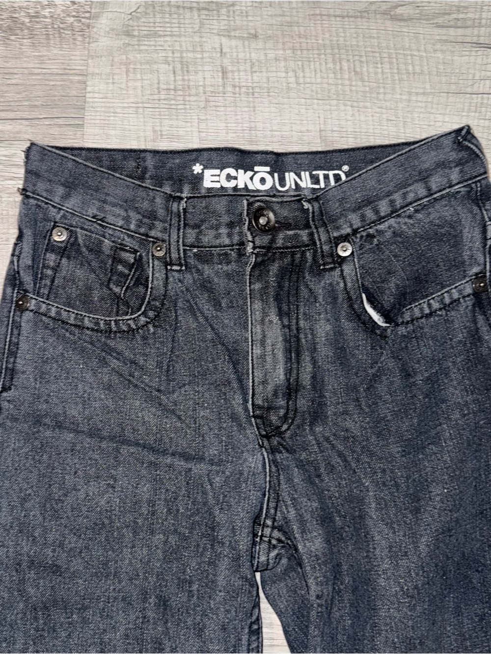 Vtg Y2K Youth Sz 10 Ecko Unltd Jeans Black Embroidered Logo Back Pockets 001972 - Picture 3 of 14